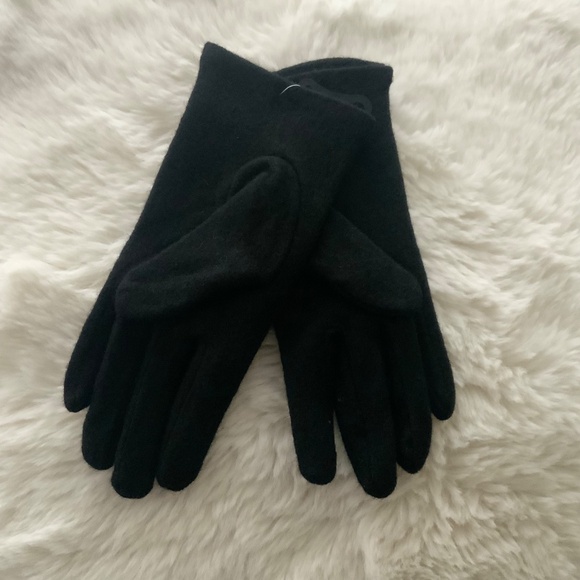 Luxury Cashmere Merino Wool Gloves Classic Black Winter Mittens Fleece inside - Picture 7 of 10